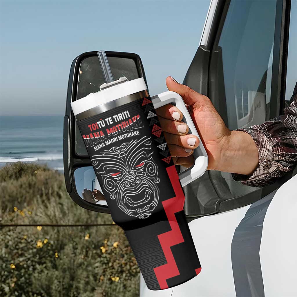 Toitu Te Tiriti Mana Maori Motuhake Tumbler With Handle Aotearoa Haka Face Mix Poutama Art LT14 - Polynesian Pride