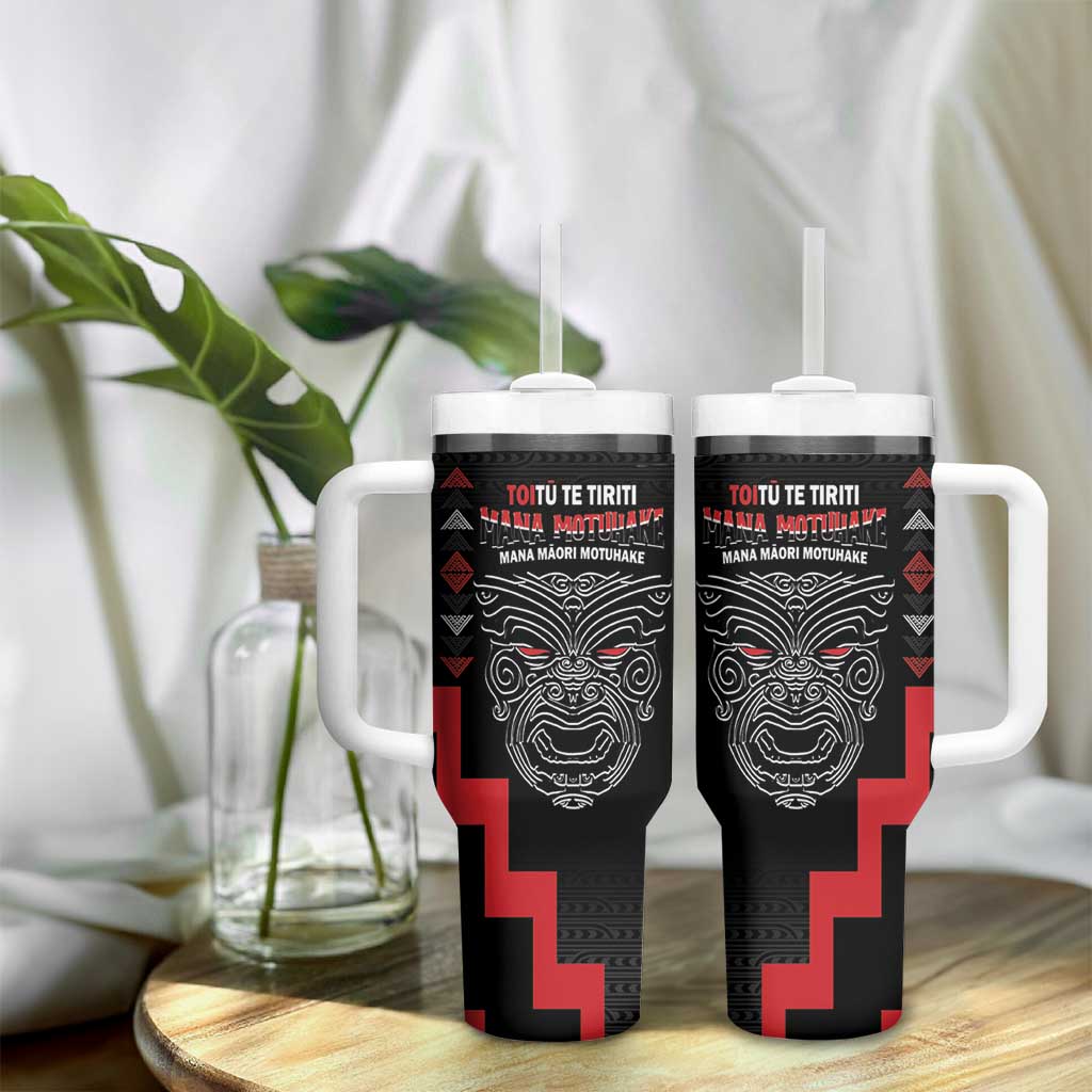 Toitu Te Tiriti Mana Maori Motuhake Tumbler With Handle Aotearoa Haka Face Mix Poutama Art LT14 - Polynesian Pride