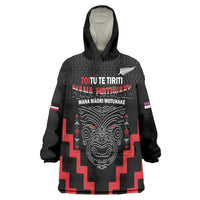 Personalised Toitu Te Tiriti Mana Maori Motuhake Wearable Blanket Hoodie Aotearoa Haka Face Mix Poutama Art LT14 One Size Black - Polynesian Pride