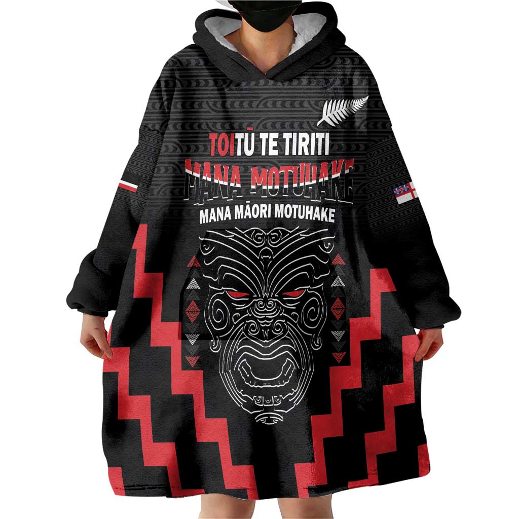 Personalised Toitu Te Tiriti Mana Maori Motuhake Wearable Blanket Hoodie Aotearoa Haka Face Mix Poutama Art LT14 - Polynesian Pride