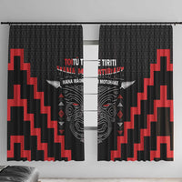 Personalised Toitu Te Tiriti Mana Maori Motuhake Window Curtain Aotearoa Haka Face Mix Poutama Art LT14 With Hooks Black - Polynesian Pride