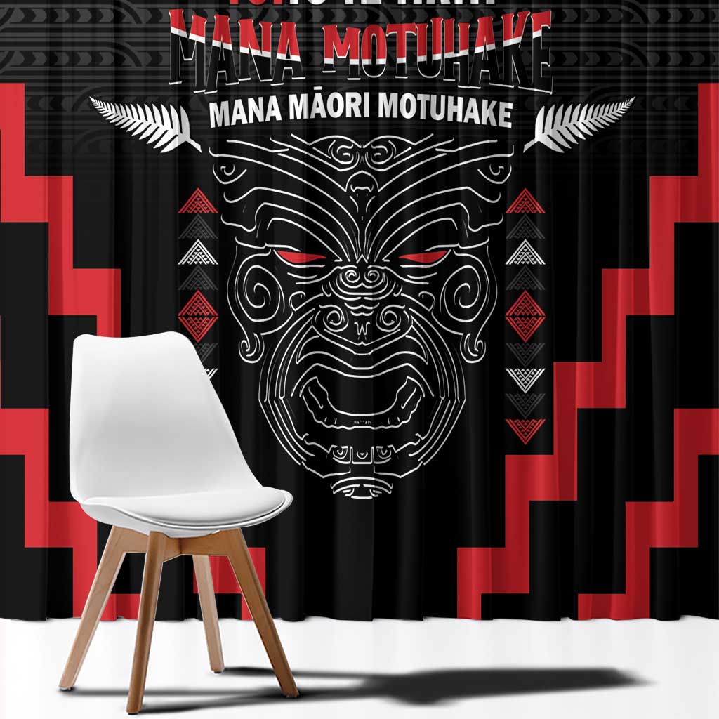 Personalised Toitu Te Tiriti Mana Maori Motuhake Window Curtain Aotearoa Haka Face Mix Poutama Art LT14 - Polynesian Pride