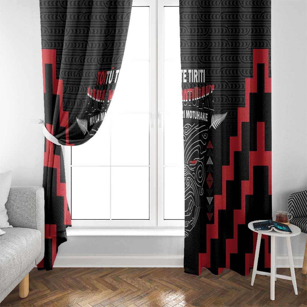Personalised Toitu Te Tiriti Mana Maori Motuhake Window Curtain Aotearoa Haka Face Mix Poutama Art LT14 - Polynesian Pride