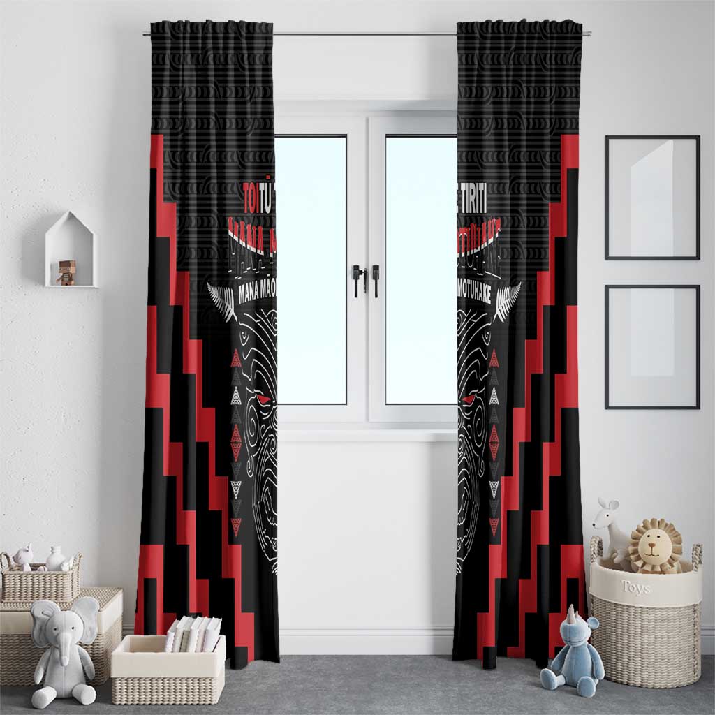 Personalised Toitu Te Tiriti Mana Maori Motuhake Window Curtain Aotearoa Haka Face Mix Poutama Art LT14 - Polynesian Pride