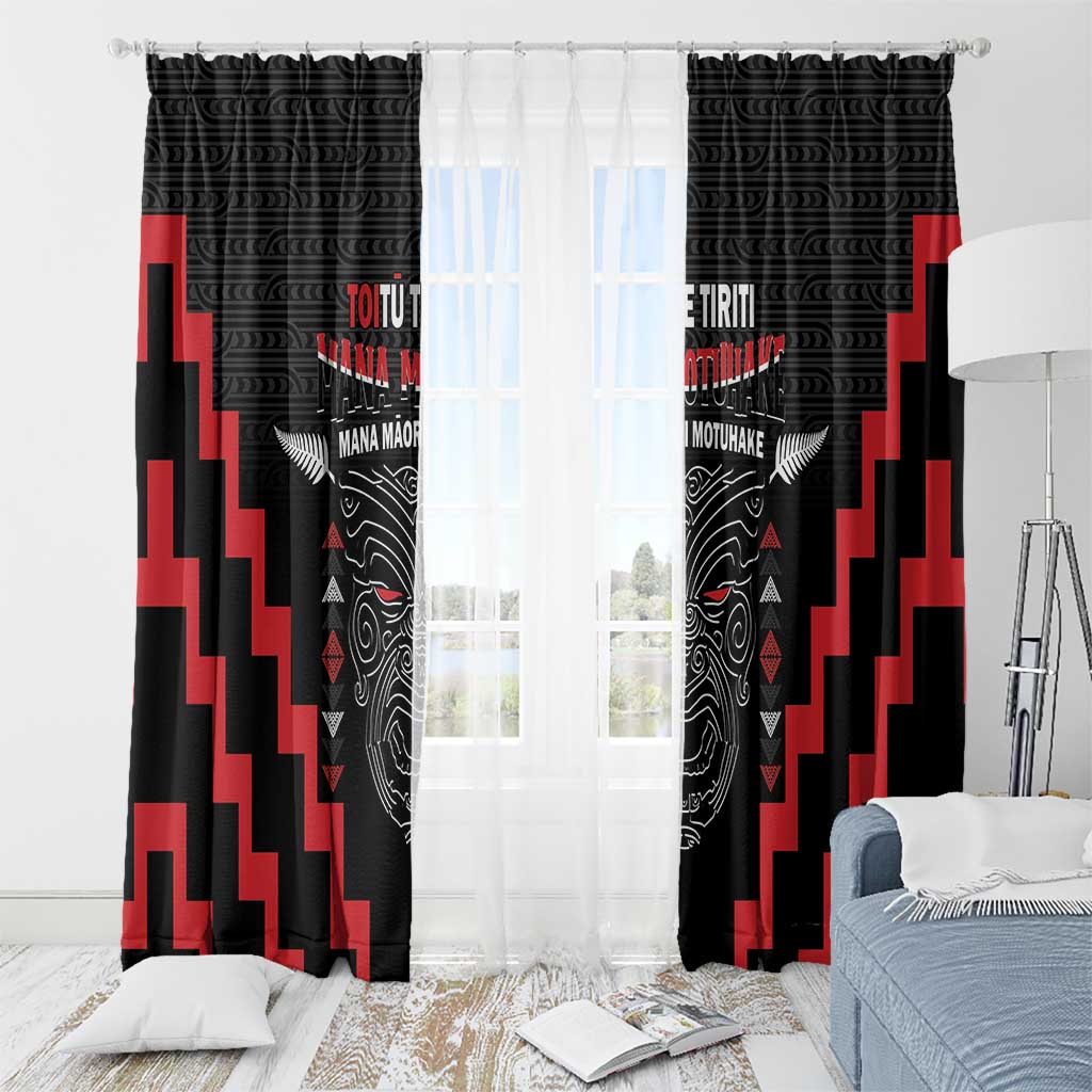 Personalised Toitu Te Tiriti Mana Maori Motuhake Window Curtain Aotearoa Haka Face Mix Poutama Art LT14 - Polynesian Pride