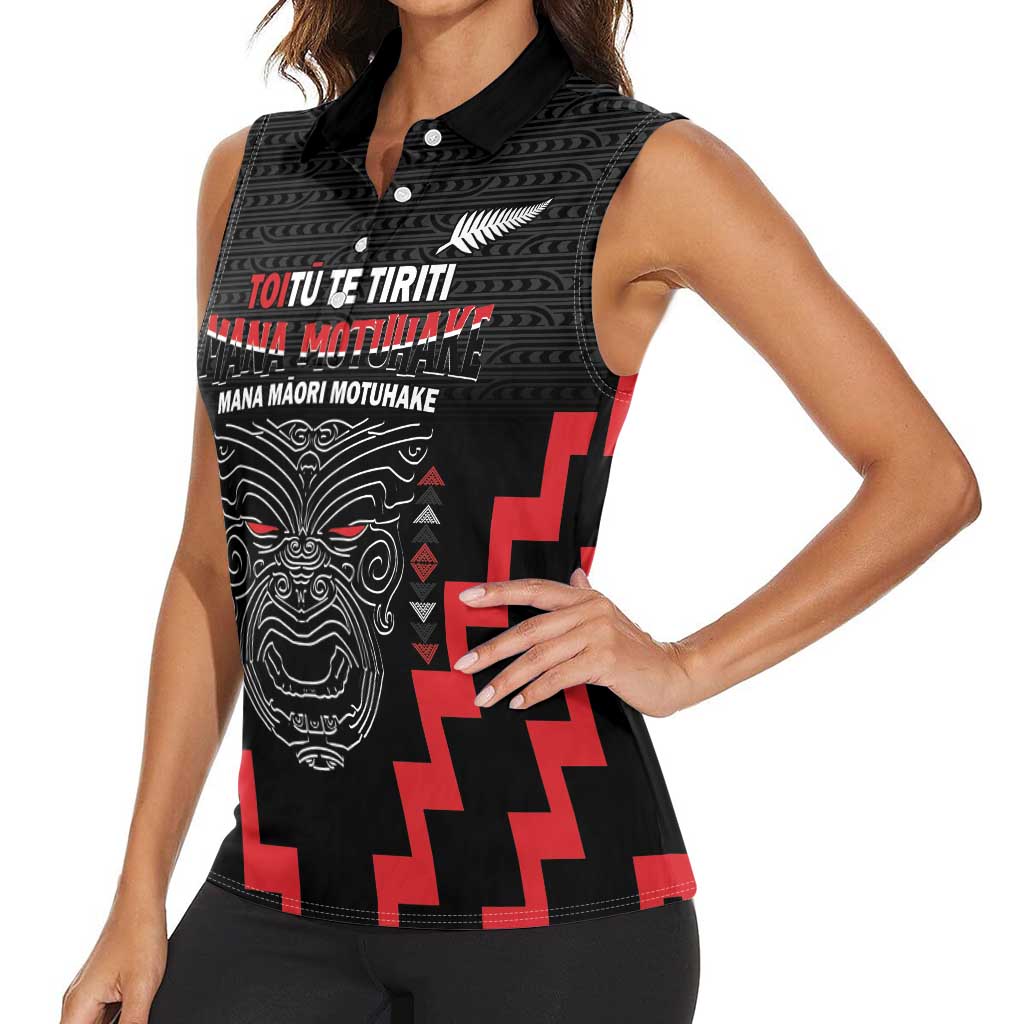 Personalised Toitu Te Tiriti Mana Maori Motuhake Women Sleeveless Polo Shirt Aotearoa Haka Face Mix Poutama Art LT14 - Polynesian Pride