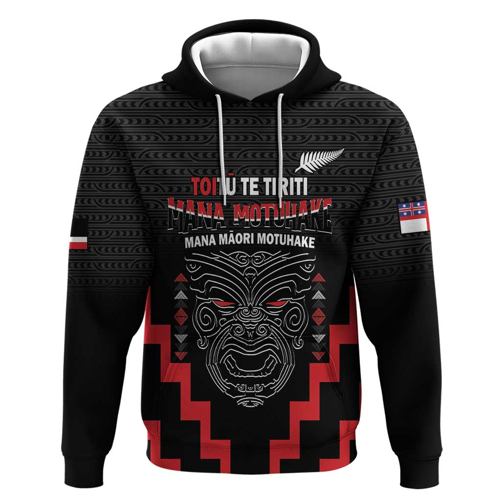 Personalised Toitu Te Tiriti Mana Maori Motuhake Zip Hoodie Aotearoa Haka Face Mix Poutama Art LT14 Pullover Hoodie Black - Polynesian Pride