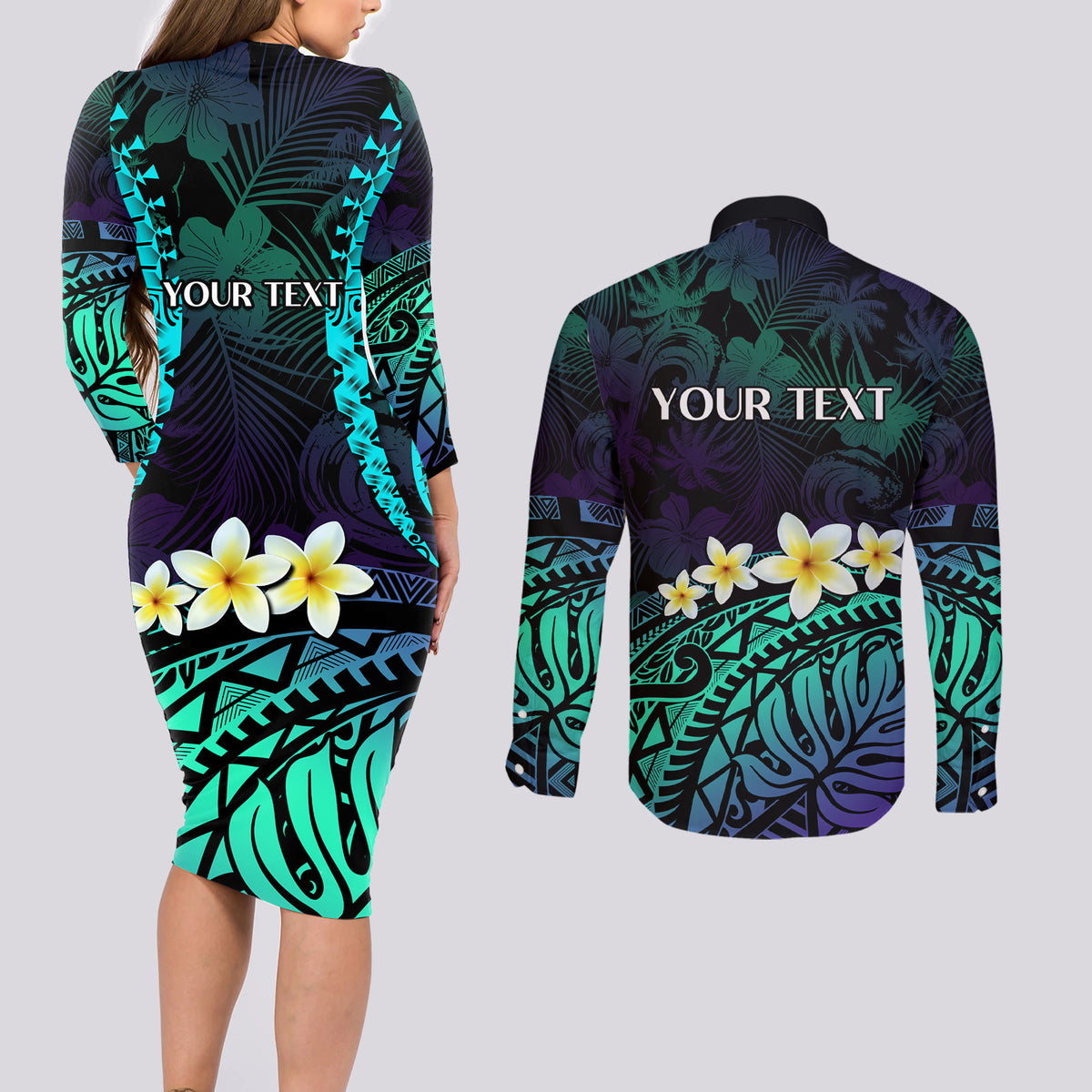 Personalised Pasifika Festival Auckland Couples Matching Long Sleeve Bodycon Dress and Long Sleeve Button Shirt 2024 Pacific Islands Polynesian Pattern LT14 - Polynesian Pride