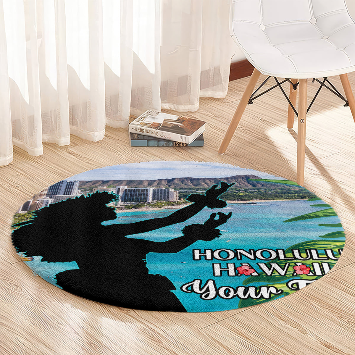 Personalised Honolulu Aloha Hawaii Round Carpet Tropical Leaves With Hula Girl LT14 - Polynesian Pride