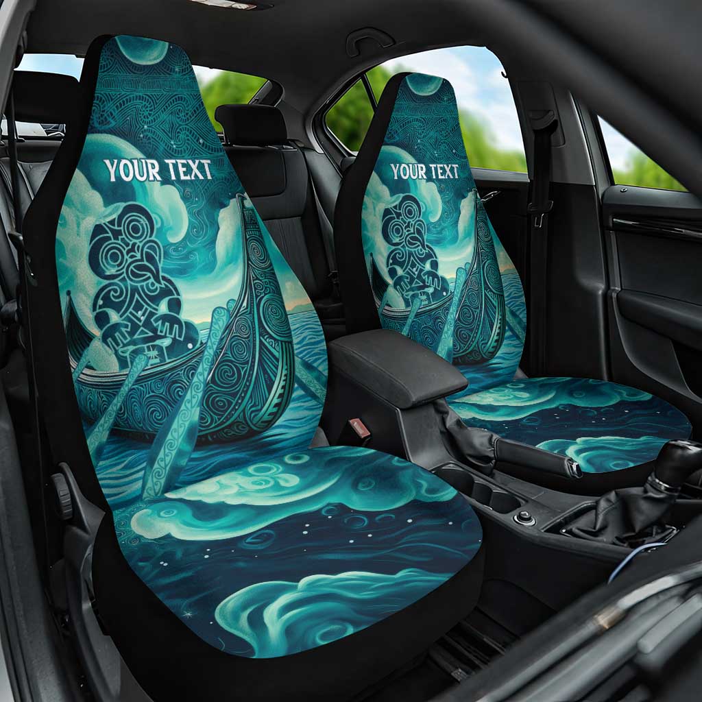 Personalised New Zealand Waitangi Day Car Seat Cover Hei Tiki With Maori Waka - Whakarare Pattern LT14 One Size Dark Cyan - Polynesian Pride