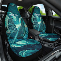Personalised New Zealand Waitangi Day Car Seat Cover Hei Tiki With Maori Waka - Whakarare Pattern LT14 One Size Dark Cyan - Polynesian Pride