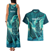 Personalised New Zealand Waitangi Day Couples Matching Tank Maxi Dress and Hawaiian Shirt Hei Tiki With Maori Waka - Whakarare Pattern LT14 - Polynesian Pride