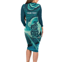 Personalised New Zealand Waitangi Day Family Matching Long Sleeve Bodycon Dress and Hawaiian Shirt Hei Tiki With Maori Waka - Whakarare Pattern LT14 - Polynesian Pride