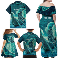 Personalised New Zealand Waitangi Day Family Matching Off Shoulder Maxi Dress and Hawaiian Shirt Hei Tiki With Maori Waka - Whakarare Pattern LT14 - Polynesian Pride
