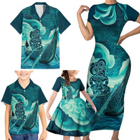Personalised New Zealand Waitangi Day Family Matching Short Sleeve Bodycon Dress and Hawaiian Shirt Hei Tiki With Maori Waka - Whakarare Pattern LT14 - Polynesian Pride