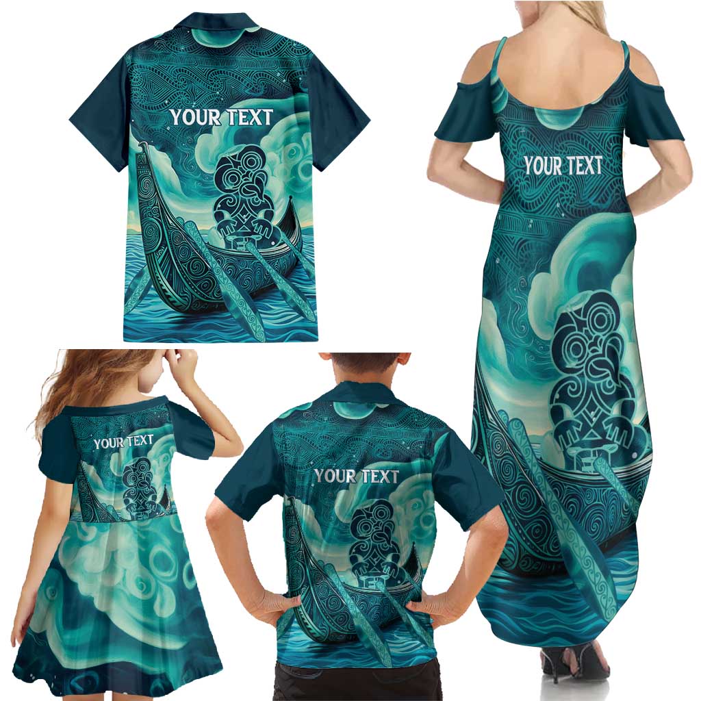 Personalised New Zealand Waitangi Day Family Matching Summer Maxi Dress and Hawaiian Shirt Hei Tiki With Maori Waka - Whakarare Pattern LT14 - Polynesian Pride