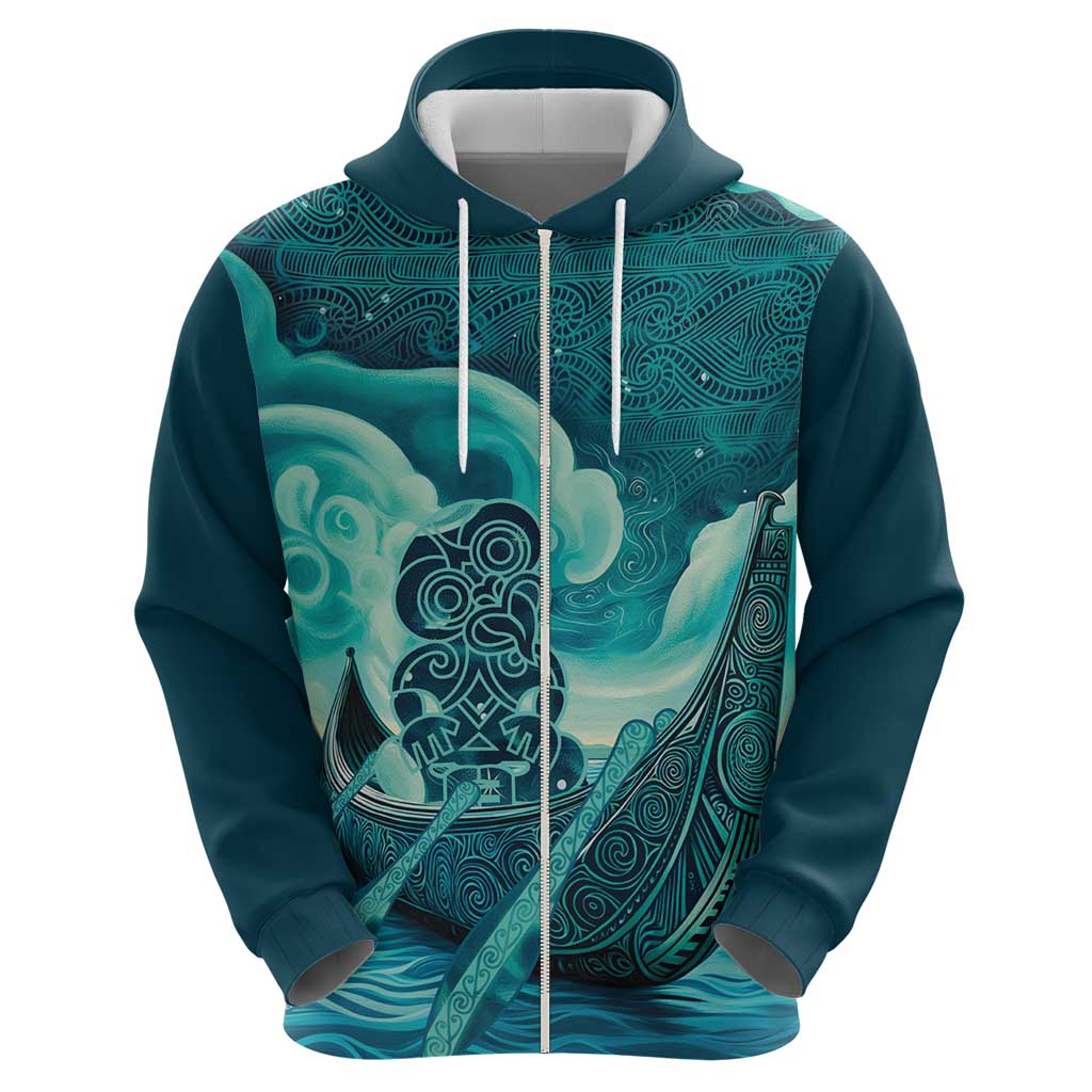 Personalised New Zealand Waitangi Day Hoodie Hei Tiki With Maori Waka - Whakarare Pattern LT14 - Polynesian Pride