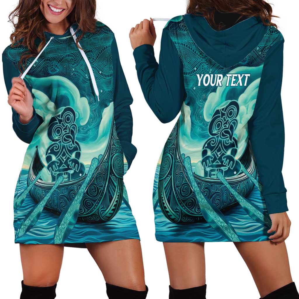 Personalised New Zealand Waitangi Day Hoodie Dress Hei Tiki With Maori Waka - Whakarare Pattern LT14 - Polynesian Pride