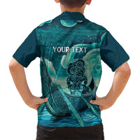 Personalised New Zealand Waitangi Day Kid Hawaiian Shirt Hei Tiki With Maori Waka - Whakarare Pattern LT14 - Polynesian Pride