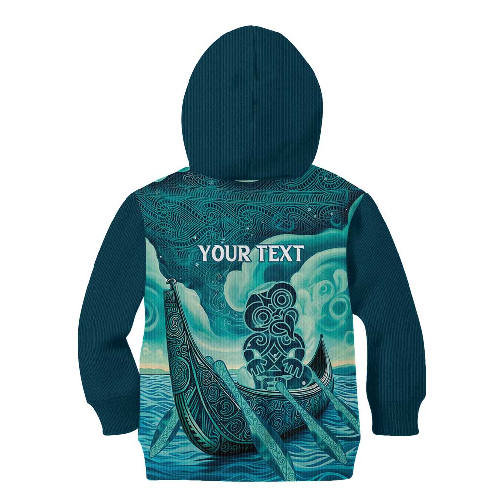 Personalised New Zealand Waitangi Day Kid Hoodie Hei Tiki With Maori Waka - Whakarare Pattern LT14 - Polynesian Pride
