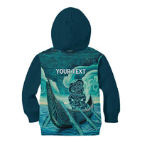 Personalised New Zealand Waitangi Day Kid Hoodie Hei Tiki With Maori Waka - Whakarare Pattern LT14 - Polynesian Pride