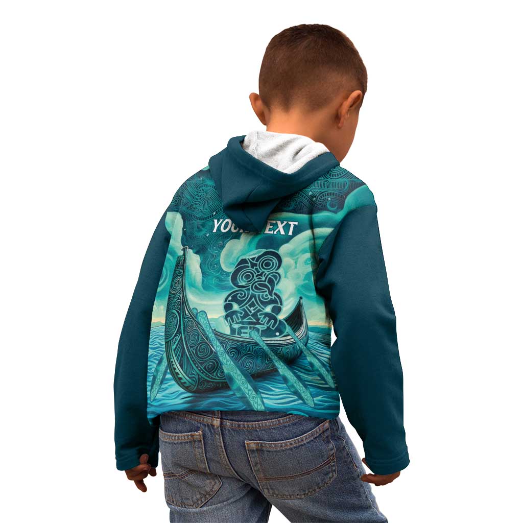 Personalised New Zealand Waitangi Day Kid Hoodie Hei Tiki With Maori Waka - Whakarare Pattern LT14 - Polynesian Pride