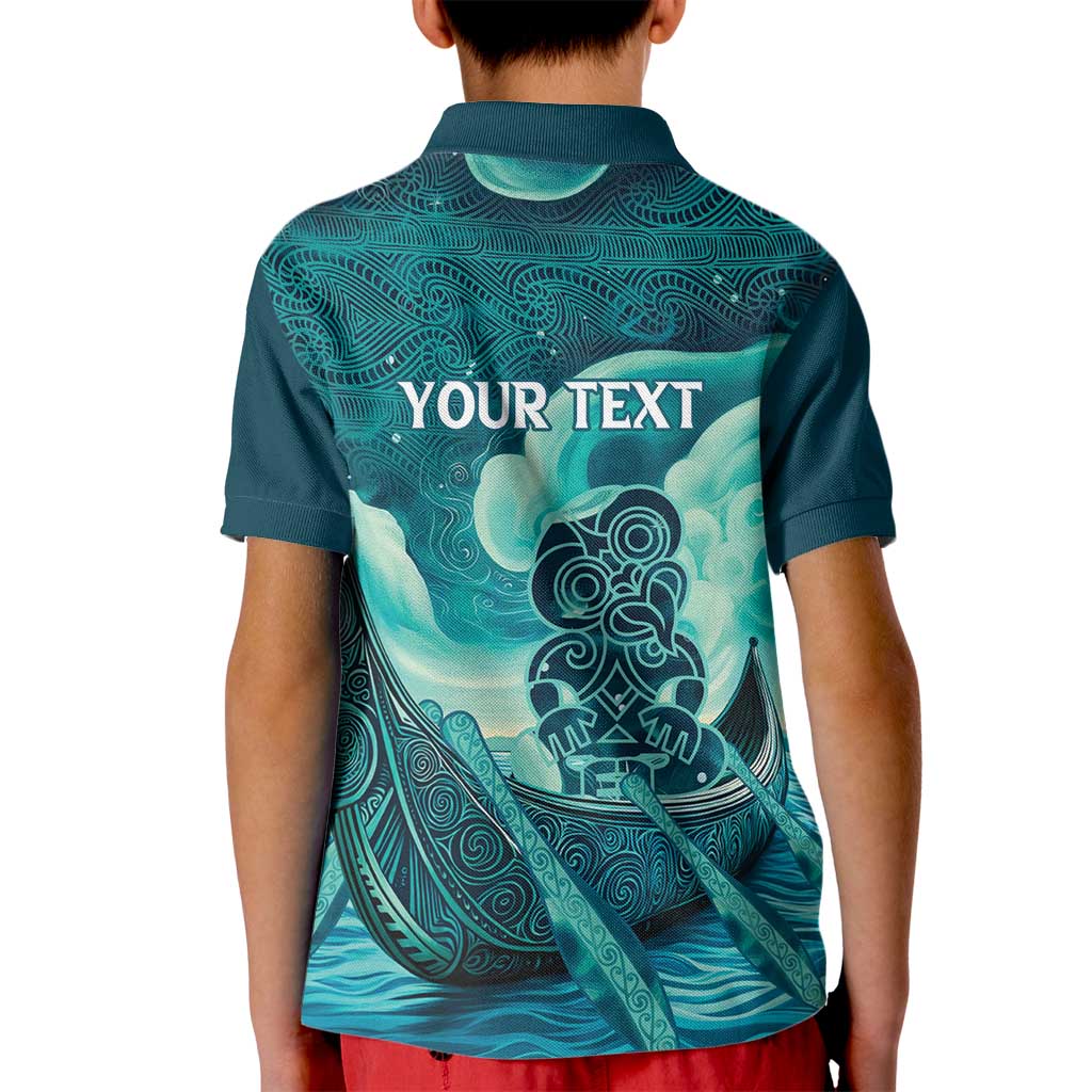 Personalised New Zealand Waitangi Day Kid Polo Shirt Hei Tiki With Maori Waka - Whakarare Pattern LT14 - Polynesian Pride
