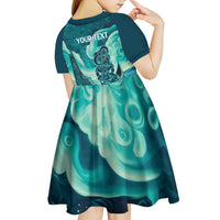 Personalised New Zealand Waitangi Day Kid Short Sleeve Dress Hei Tiki With Maori Waka - Whakarare Pattern LT14 - Polynesian Pride