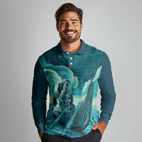 Personalised New Zealand Waitangi Day Long Sleeve Polo Shirt Hei Tiki With Maori Waka - Whakarare Pattern LT14 - Polynesian Pride