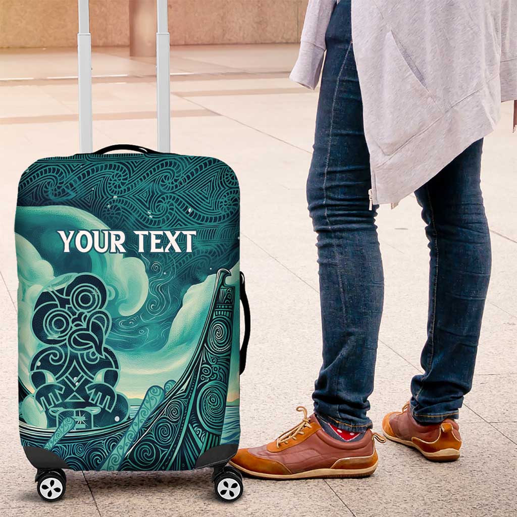Personalised New Zealand Waitangi Day Luggage Cover Hei Tiki With Maori Waka - Whakarare Pattern
