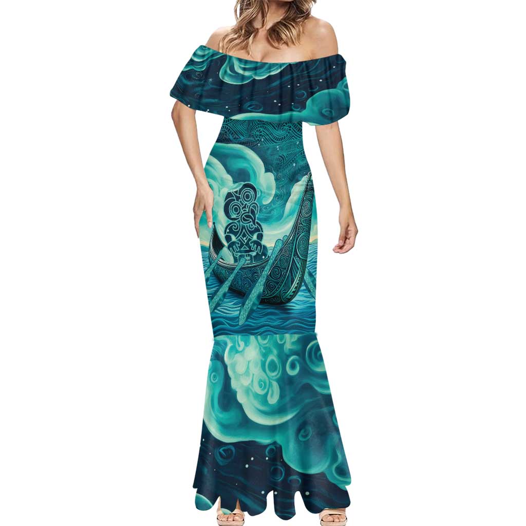 Personalised New Zealand Waitangi Day Mermaid Dress Hei Tiki With Maori Waka - Whakarare Pattern LT14 - Polynesian Pride