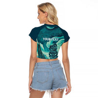 Personalised New Zealand Waitangi Day Raglan Cropped T Shirt Hei Tiki With Maori Waka - Whakarare Pattern LT14 - Polynesian Pride