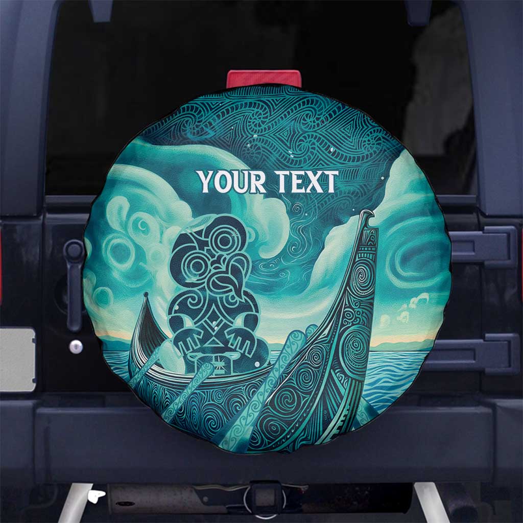 Personalised New Zealand Waitangi Day Spare Tire Cover Hei Tiki With Maori Waka - Whakarare Pattern LT14 - Polynesian Pride