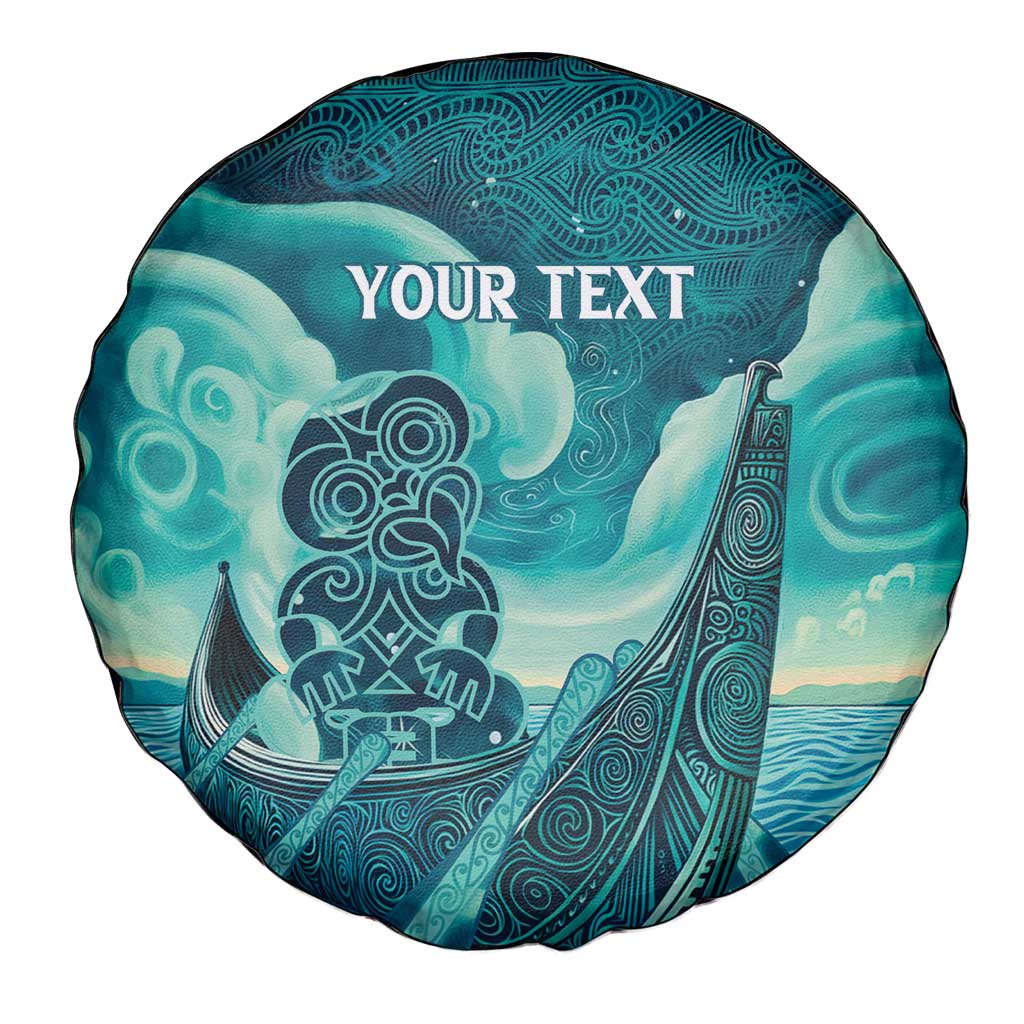 Personalised New Zealand Waitangi Day Spare Tire Cover Hei Tiki With Maori Waka - Whakarare Pattern LT14 - Polynesian Pride