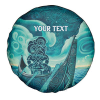 Personalised New Zealand Waitangi Day Spare Tire Cover Hei Tiki With Maori Waka - Whakarare Pattern LT14 - Polynesian Pride