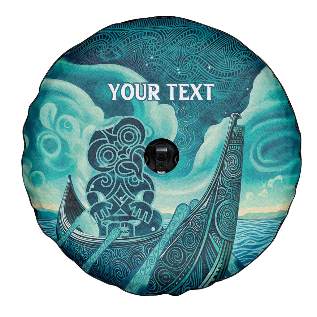 Personalised New Zealand Waitangi Day Spare Tire Cover Hei Tiki With Maori Waka - Whakarare Pattern LT14 - Polynesian Pride