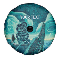 Personalised New Zealand Waitangi Day Spare Tire Cover Hei Tiki With Maori Waka - Whakarare Pattern LT14 - Polynesian Pride