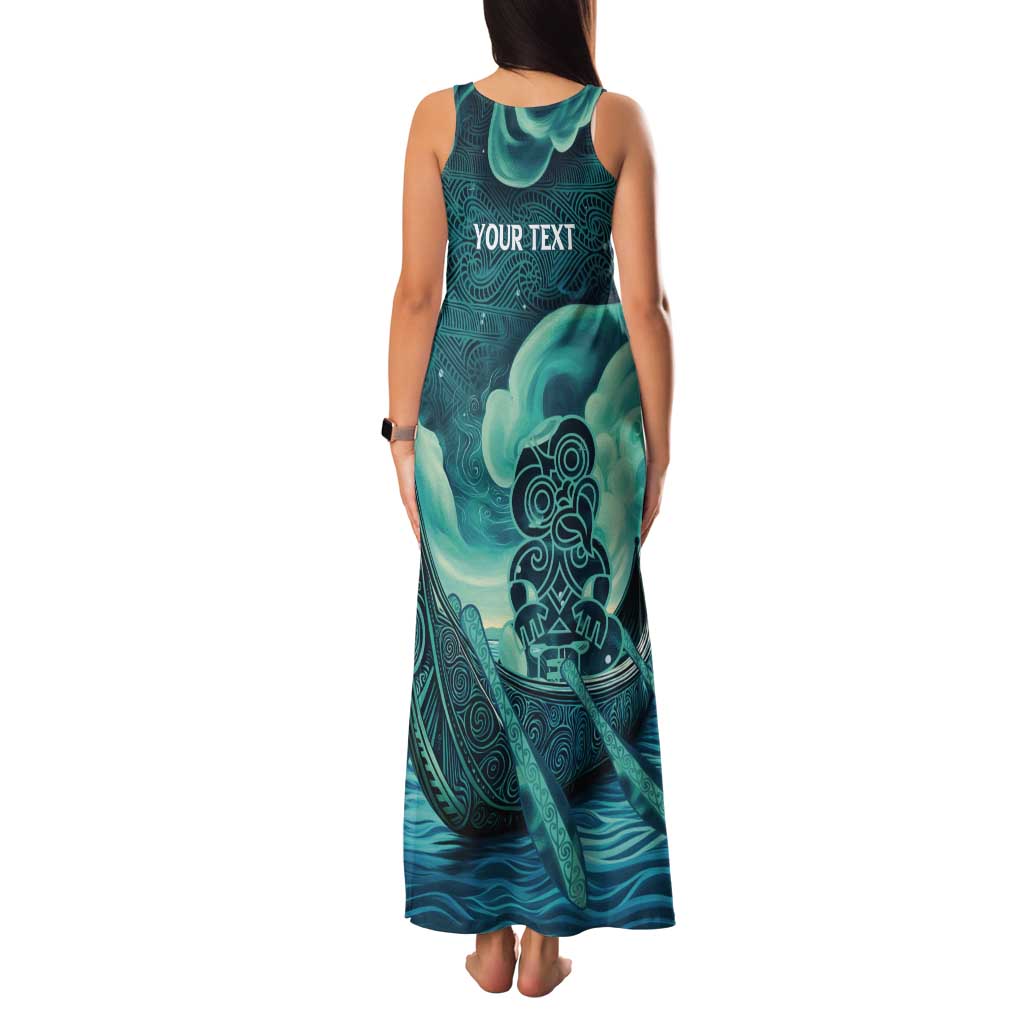 Personalised New Zealand Waitangi Day Tank Maxi Dress Hei Tiki With Maori Waka - Whakarare Pattern LT14 - Polynesian Pride