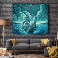 Personalised New Zealand Waitangi Day Tapestry Hei Tiki With Maori Waka - Whakarare Pattern LT14 Dark Cyan - Polynesian Pride