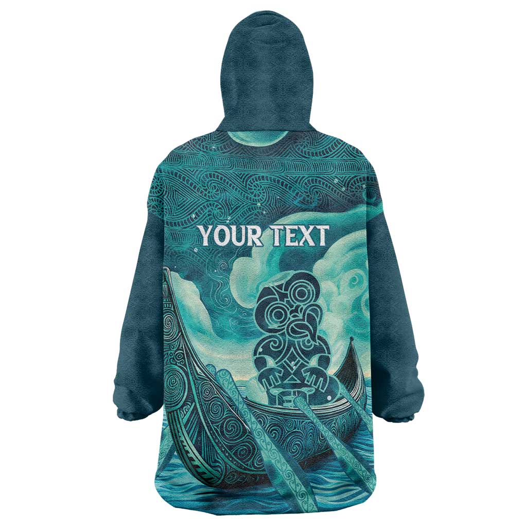Personalised New Zealand Waitangi Day Wearable Blanket Hoodie Hei Tiki With Maori Waka - Whakarare Pattern LT14 - Polynesian Pride