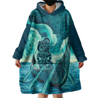 Personalised New Zealand Waitangi Day Wearable Blanket Hoodie Hei Tiki With Maori Waka - Whakarare Pattern LT14 - Polynesian Pride
