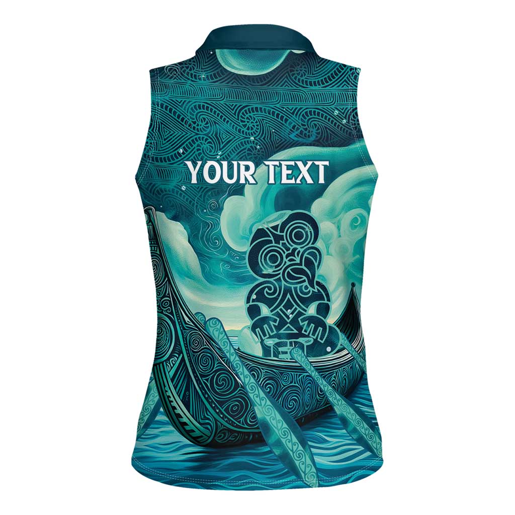 Personalised New Zealand Waitangi Day Women Sleeveless Polo Shirt Hei Tiki With Maori Waka - Whakarare Pattern LT14 - Polynesian Pride