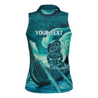 Personalised New Zealand Waitangi Day Women Sleeveless Polo Shirt Hei Tiki With Maori Waka - Whakarare Pattern LT14 - Polynesian Pride