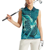 Personalised New Zealand Waitangi Day Women Sleeveless Polo Shirt Hei Tiki With Maori Waka - Whakarare Pattern LT14 - Polynesian Pride