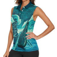 Personalised New Zealand Waitangi Day Women Sleeveless Polo Shirt Hei Tiki With Maori Waka - Whakarare Pattern LT14 - Polynesian Pride