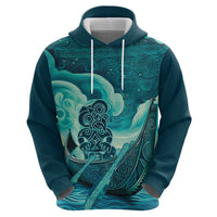 Personalised New Zealand Waitangi Day Zip Hoodie Hei Tiki With Maori Waka - Whakarare Pattern LT14 - Polynesian Pride