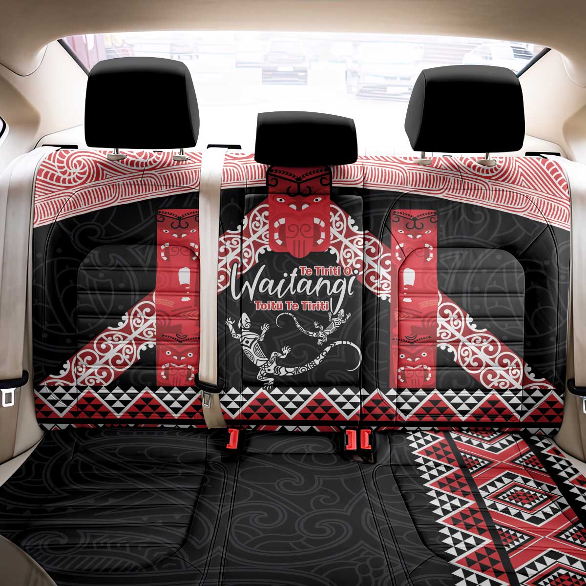 Toitu Te Tiriti O Waitangi Back Car Seat Cover Maori Wharenui With Taniko Motifs LT14 - Polynesian Pride