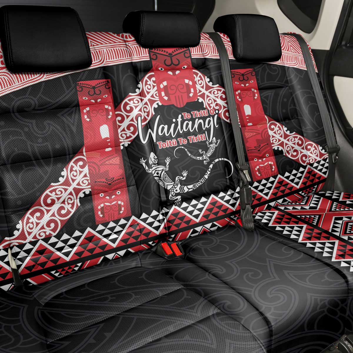 Toitu Te Tiriti O Waitangi Back Car Seat Cover Maori Wharenui With Taniko Motifs LT14 - Polynesian Pride