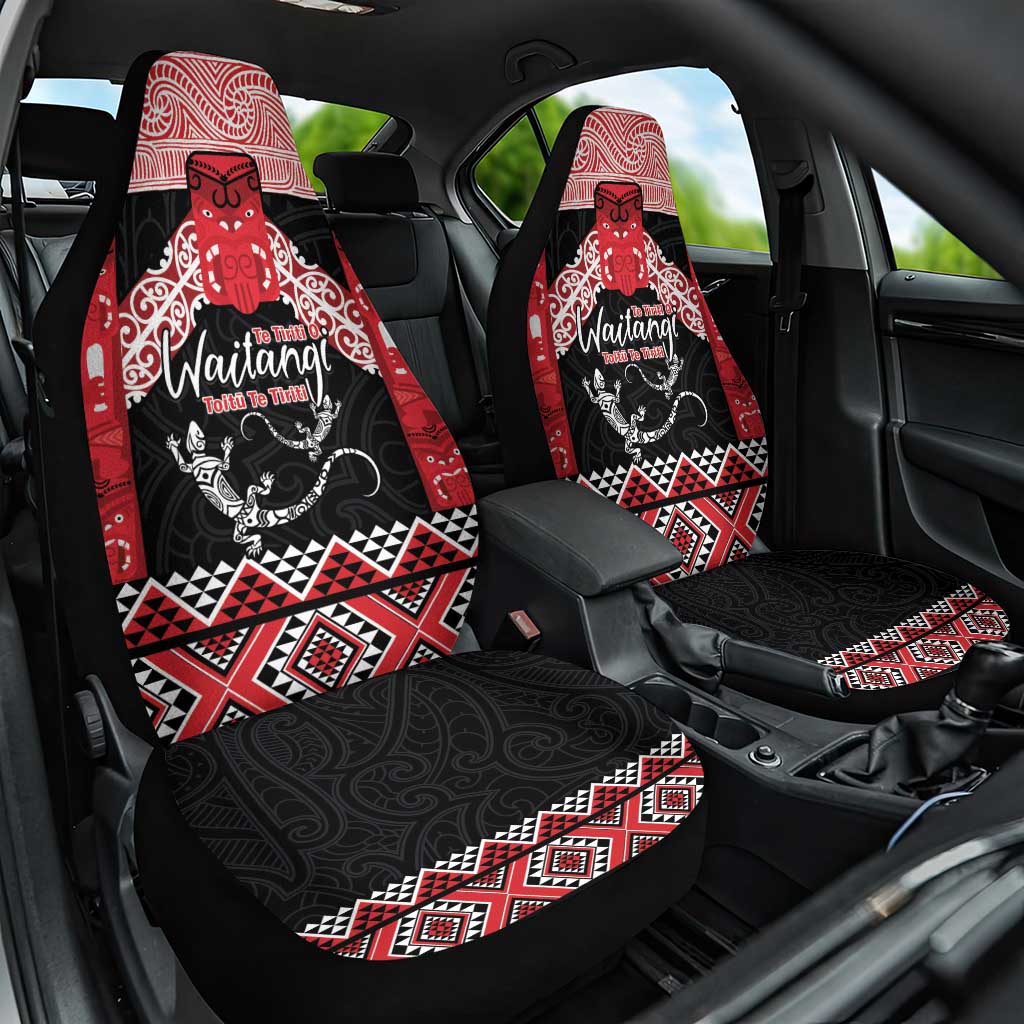 Toitu Te Tiriti O Waitangi Car Seat Cover Maori Wharenui With Taniko Motifs LT14 One Size Red - Polynesian Pride