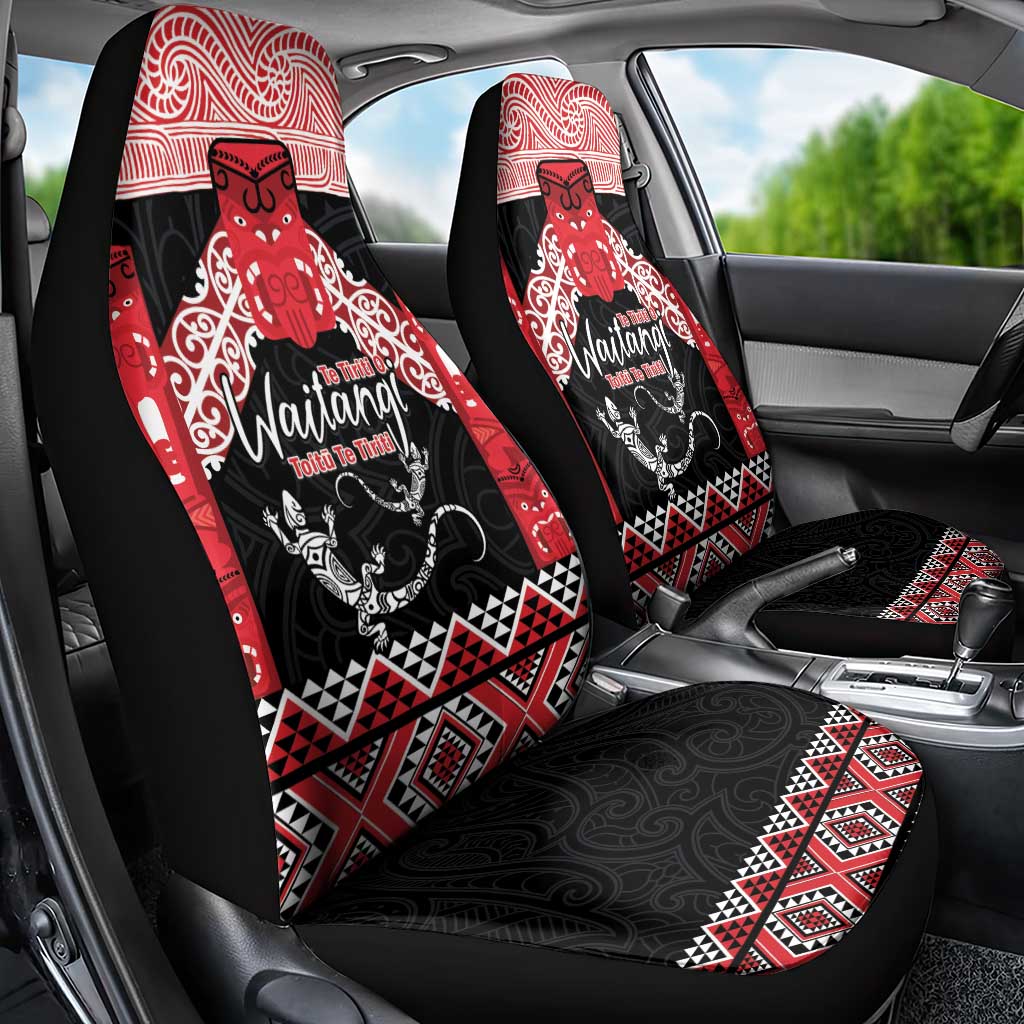 Toitu Te Tiriti O Waitangi Car Seat Cover Maori Wharenui With Taniko Motifs LT14 - Polynesian Pride